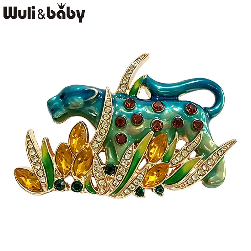 PENDRA Rhinestone Leopard Enamel Brooch