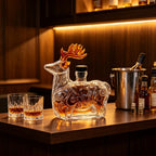 Creative Reindeer Shaped Liquor Decanter Clear Glass Alcohol Bottle with Black Stopper for Bar Cabinet Display