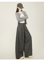 Lazy style floral print woolen suit pants women in winter new loose and versatile casual curved knife wide leg pants