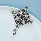 PENDRA Royal Cross Vintage Crystal Pearl Brooch