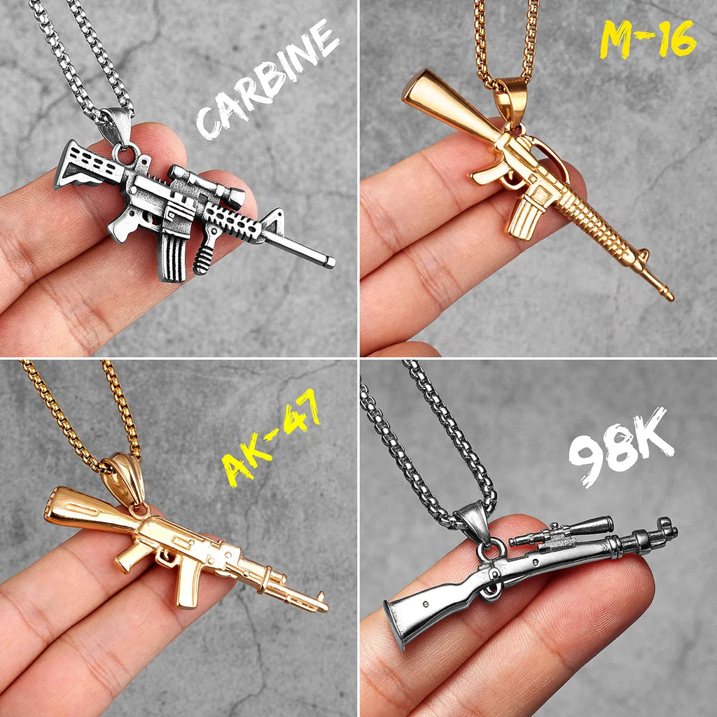 PENDRA Guns Shotgun Pistol Steel Necklace