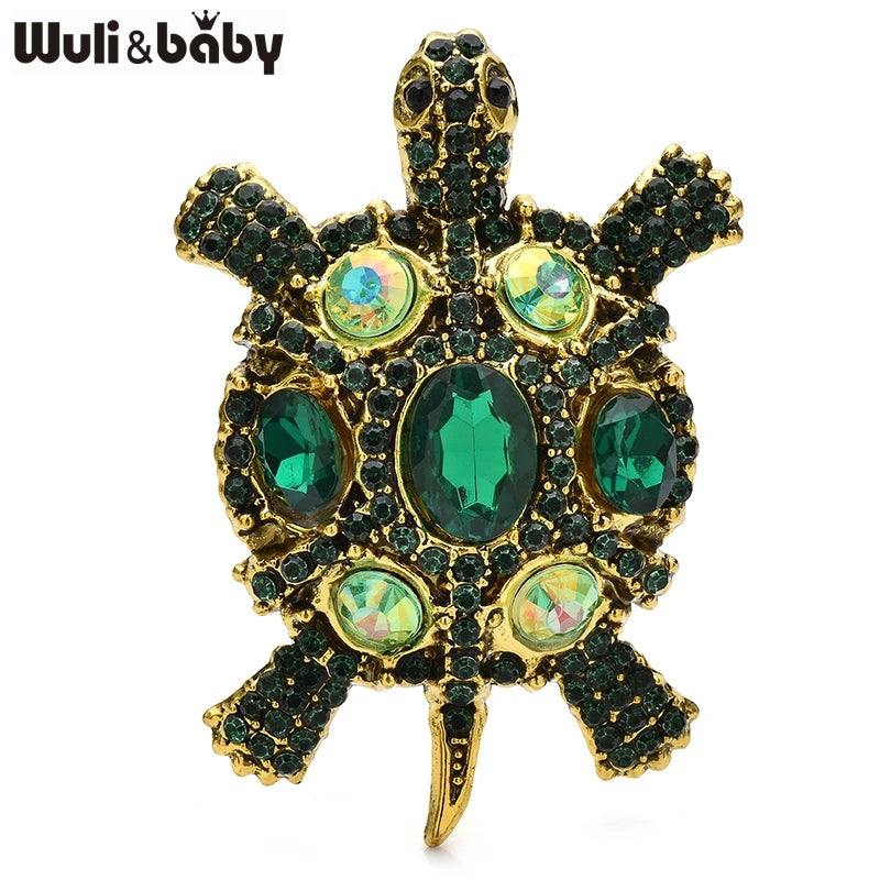 Wuli&baby Vintage Rhinestone Turtle Brooches For Women Men 3-color Swimming Sea Animal Party Casual Brooch Pins Gifts