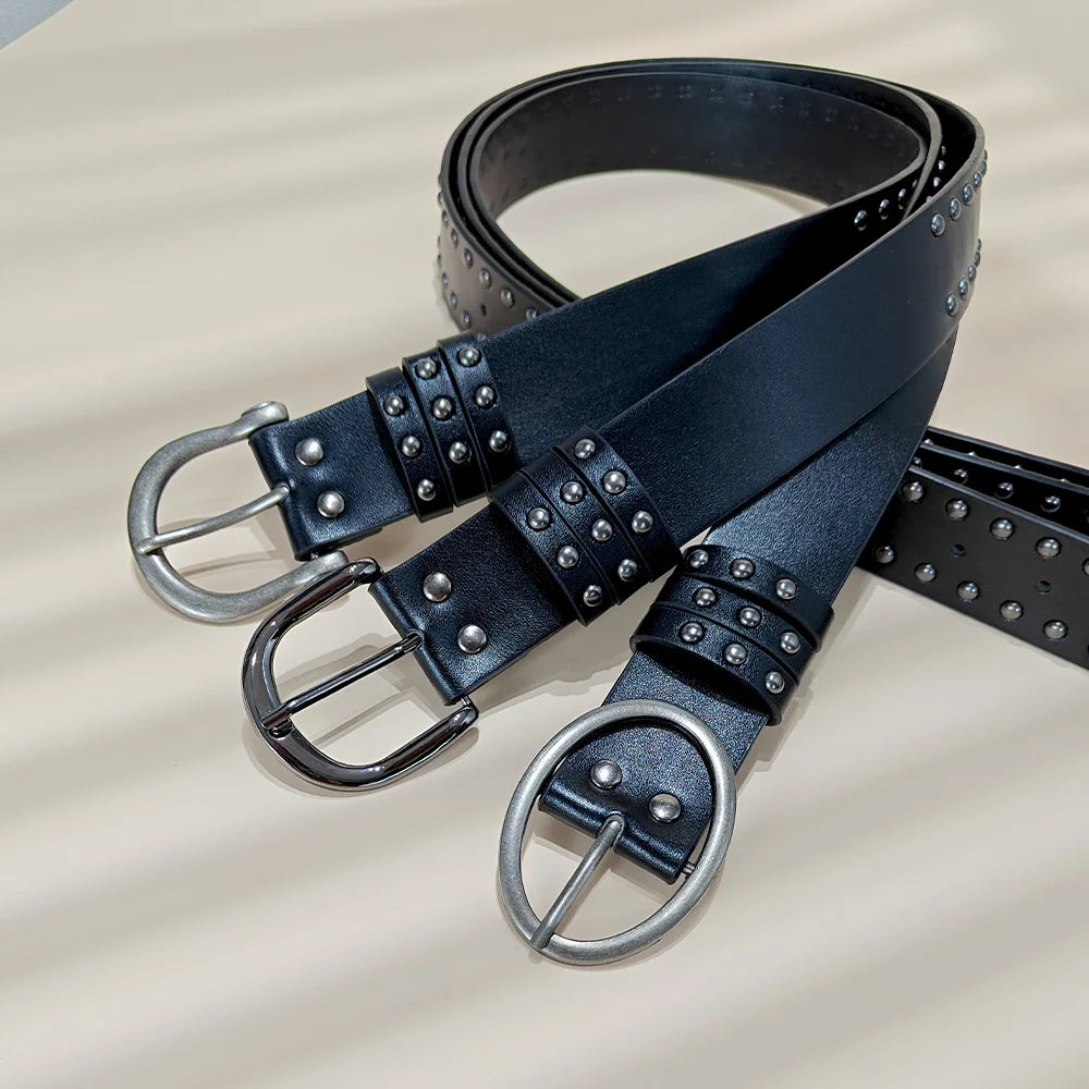 New Punk Belt For Women and Men tie-in Ladies' belt fashion personality Plus Size Rivet Belt Female senior black Jeans Waistband