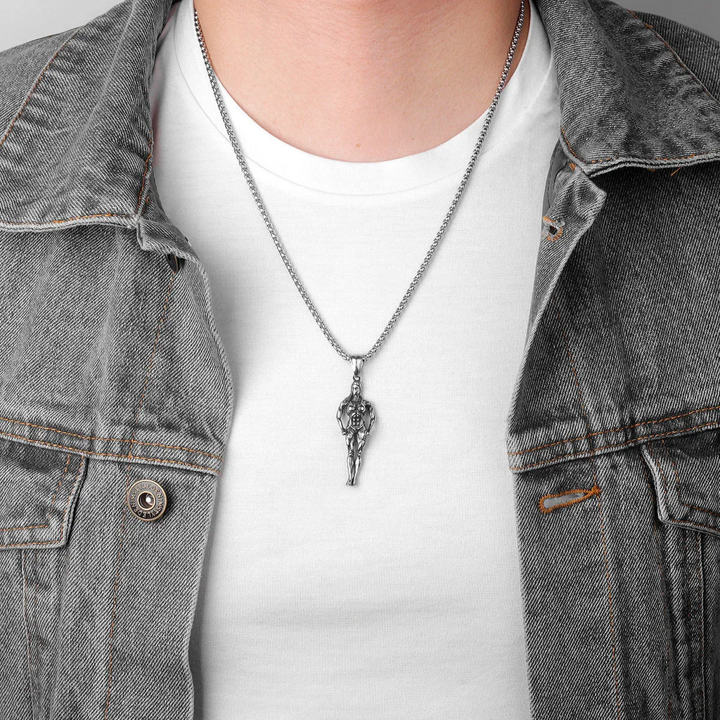 Femal Bodybuilding Fitness Long Men Necklaces Pendant Chain for Boyfriend Male Stainless Steel Jewelry Creativity Gift Wholesale