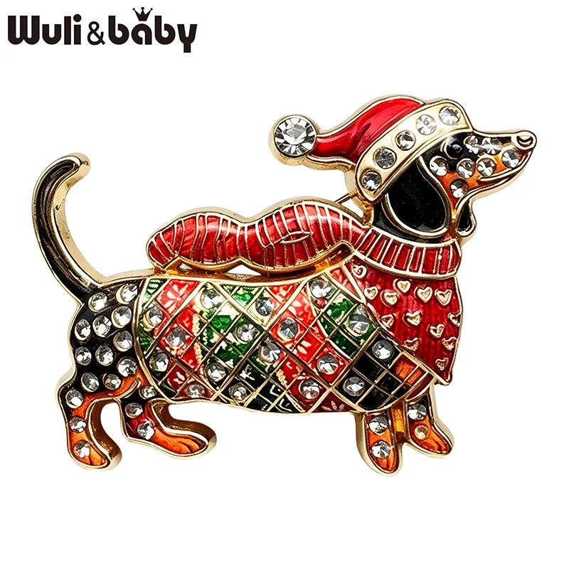 PENDRA Dachs Rhinestone Christmas Dog Brooch