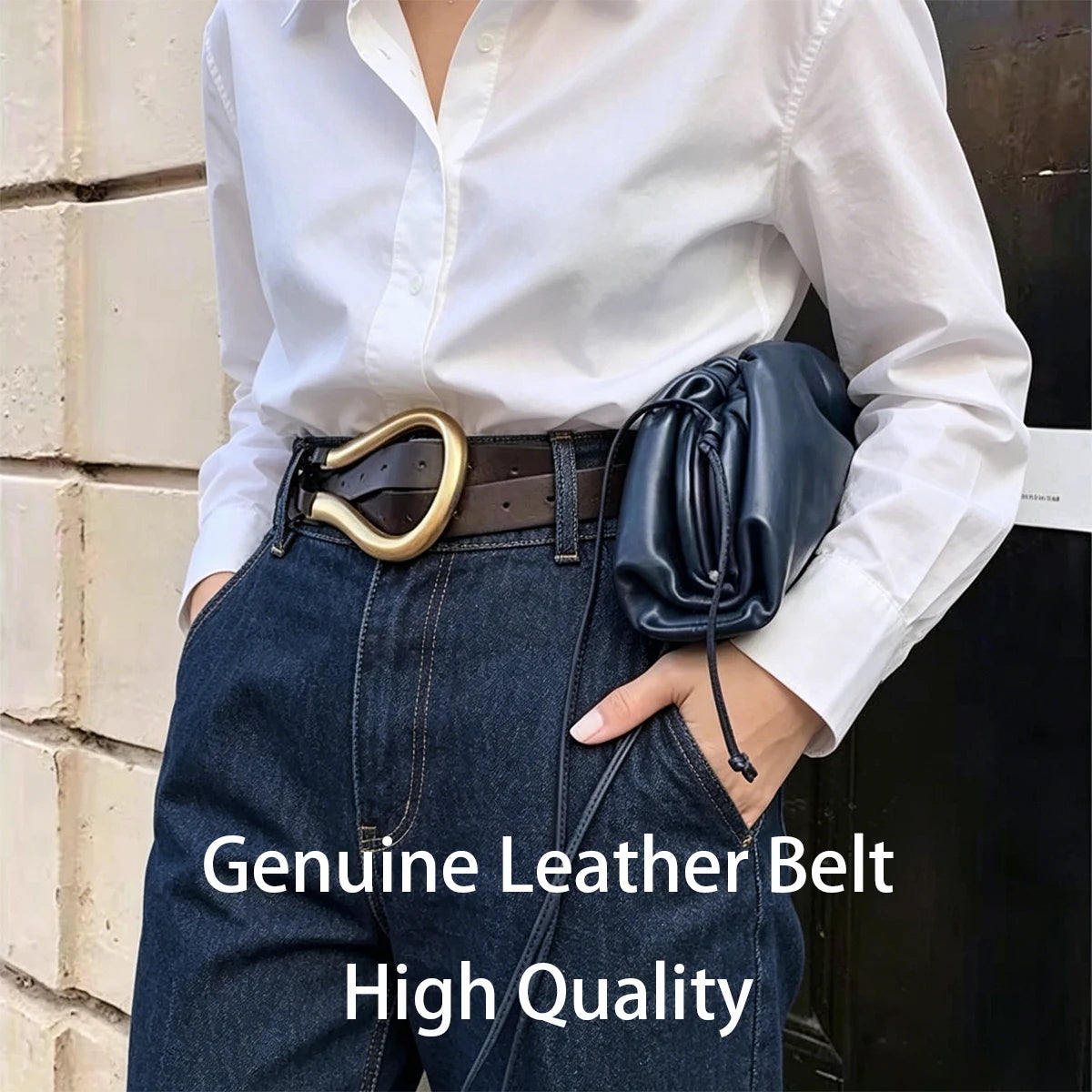 Women's Instagram Genuine Leather Belt European and American Fashion Versatile Horseshoe Buckle Decoration Suit with Dress Shirt