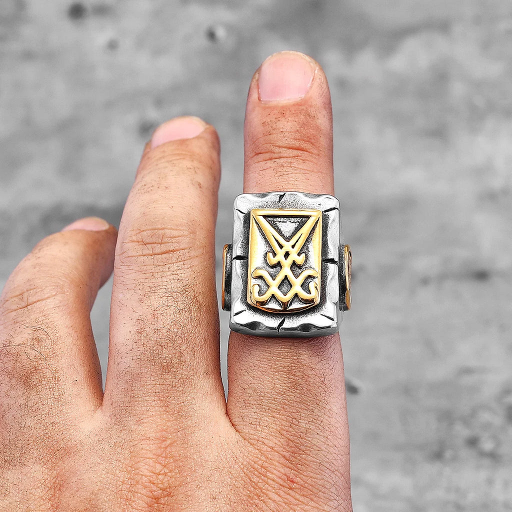 PENDRA Lucifer Satan Pentagram Steel Ring