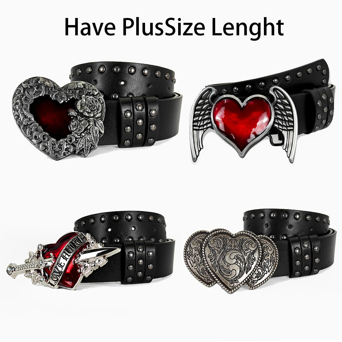 Rose oil dripping heart-shaped belt Rivet decoration Punk Plus Size Jeans Belt For men and women Gothic street Wide Waistband