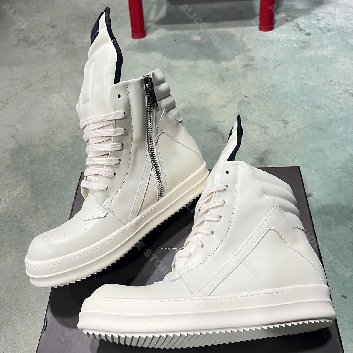 PENDRA White Geobasket White Leather High-Top Zip Thick-Sole Edition 2 Ankle Boots