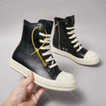 PENDRA Obsidian Zip Black Leather High-Top Zip Thick-Sole Platform Ankle Boots