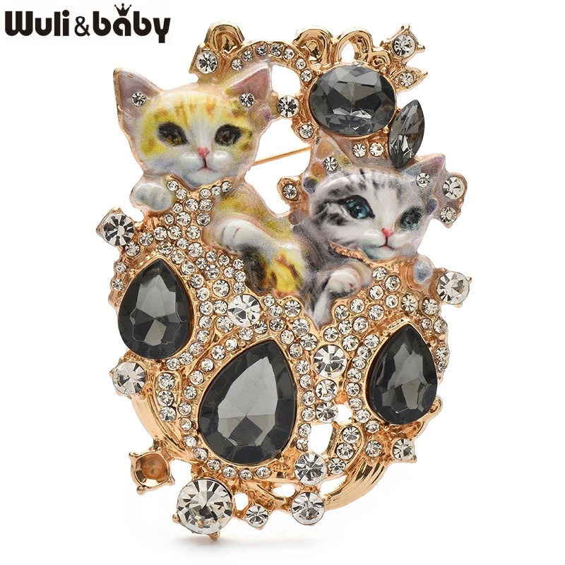 PENDRA Royal Two Cats Enamel Brooch