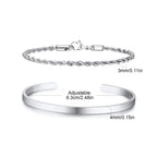 Waterproof Men's Layered Bracelets,2pcs Stainless Steel Twisted Chain Link Wristband,4MM Cuff Bangle Gift