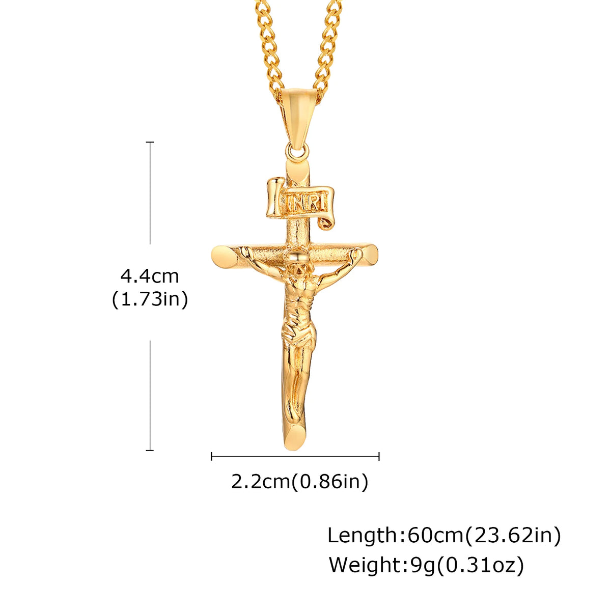 Waterproof Catholic Cross Necklace for Men,Stainless Steel Crucifix Pendant with 60cm Cuban Chain,Religious Jewelry Gift