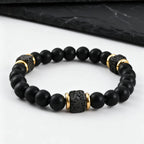 Mountain Stone Black Bead Bracelet for Men,8mm Black Agate Beaded Bracelet,Trendy Jewelry GIft
