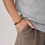 Mprainbow Mens Natural Stone Bracelets, Waterproof Stainless Steel Wheat Chain Wristband Gifts for Father Dad Birthday Christmas