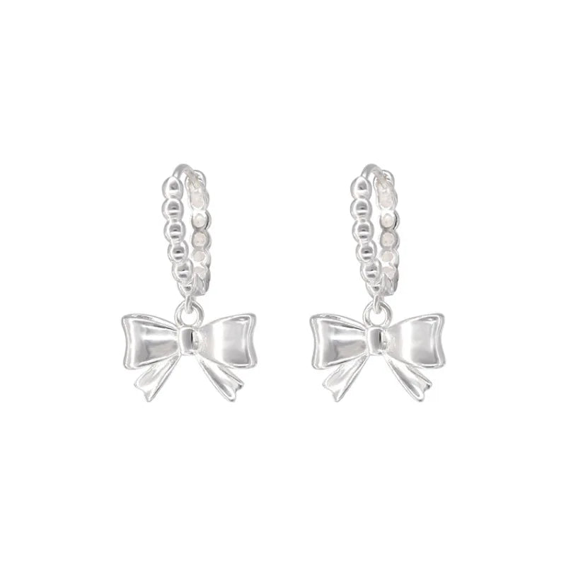 VENTFILLE 925 Sterling Silver Bow Knot Hoop Earring for Women Personality Office Versatile Jewelry Birthday Gift Dropshipping
