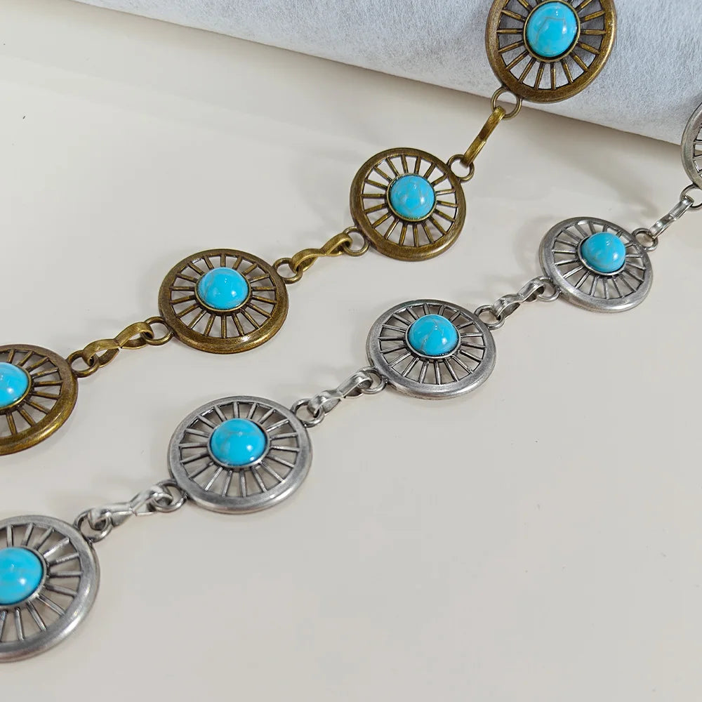 PENDRA Velara Metal Blue Gemstone Luxury Waist Chain Belt
