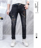 Original Brand Men's Clothing Autumn and Winter New Trend Letter Embroidered Jeans Men's Slim Fashion Korean Elastic Trousers