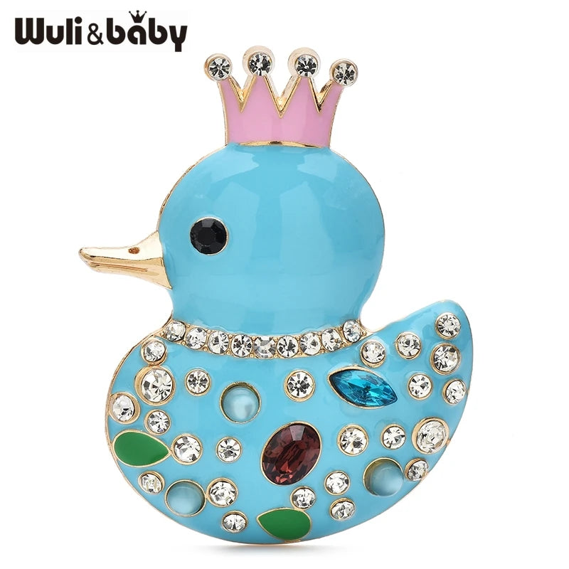 PENDRA Crown Duck Enamel Rhinestone Brooch