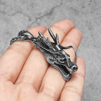 PENDRA Chinese Dragon Head Steel Necklace