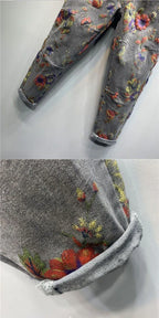 Spring Autumn European Ethnic Style Oversized Printed Jeans Retro Loose Ankle-Tied Harem Trousers Fashionable Denim Pants