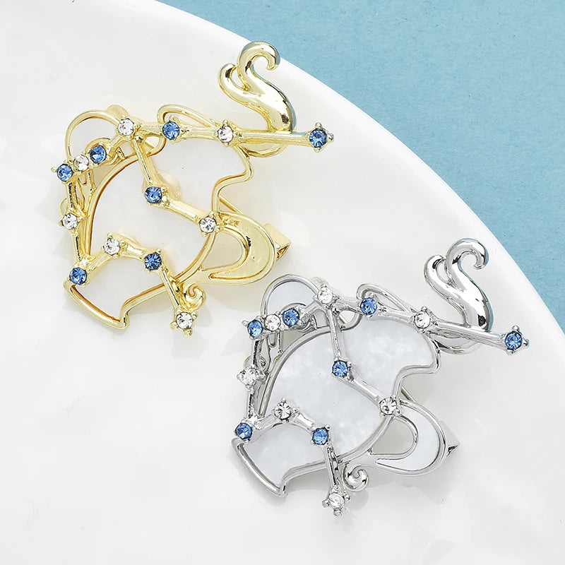 Wuli&baby Zodiac Aquarius Elegant Shell Brooch Sparkling Rhinestone Stars Brooches Pins Designer Jewelry Gift