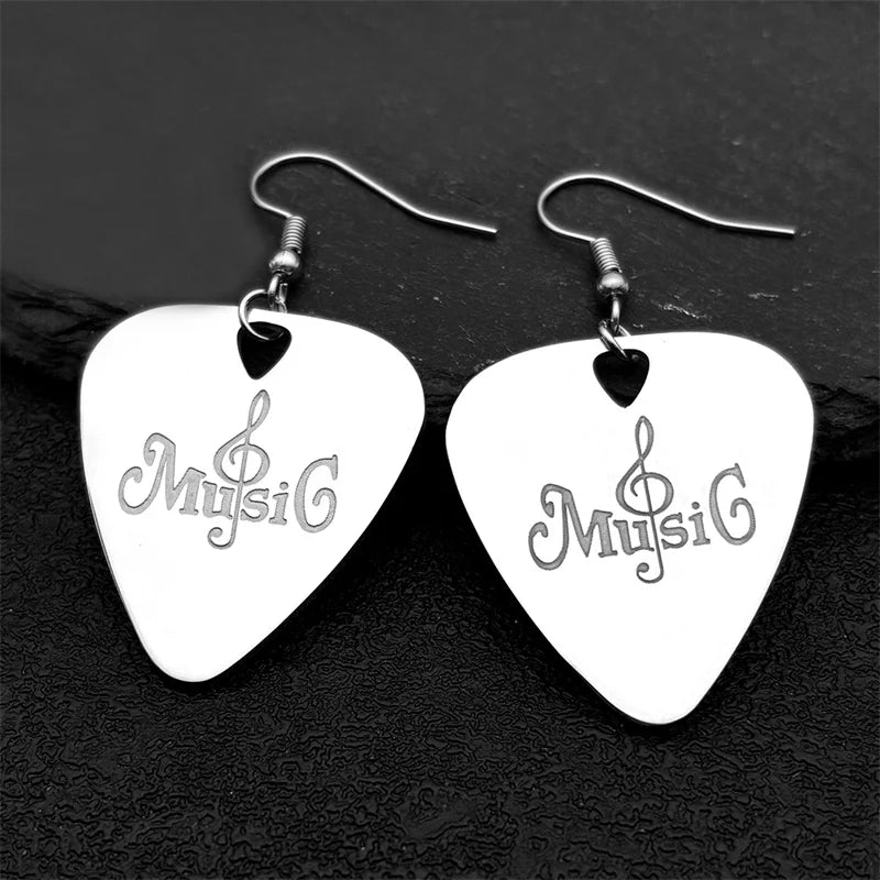 Hip Hop Guitar Pick Musical Drop Earrings for Women Stainless Steel Gold Silver Color Rock Music Earring Jewelry
