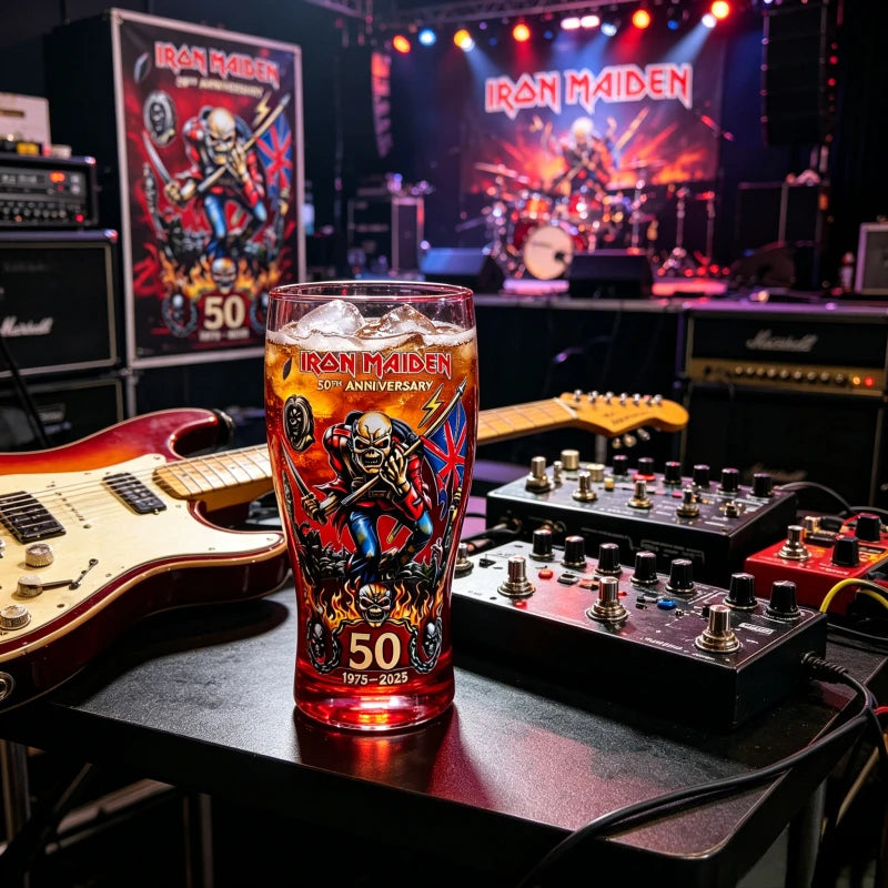 Iron Maiden 50th Anniversary Themed Pint Glass Heavy Metal Rock Band Inspired Beer Cup Collectible Drinkware for Bar Home Party