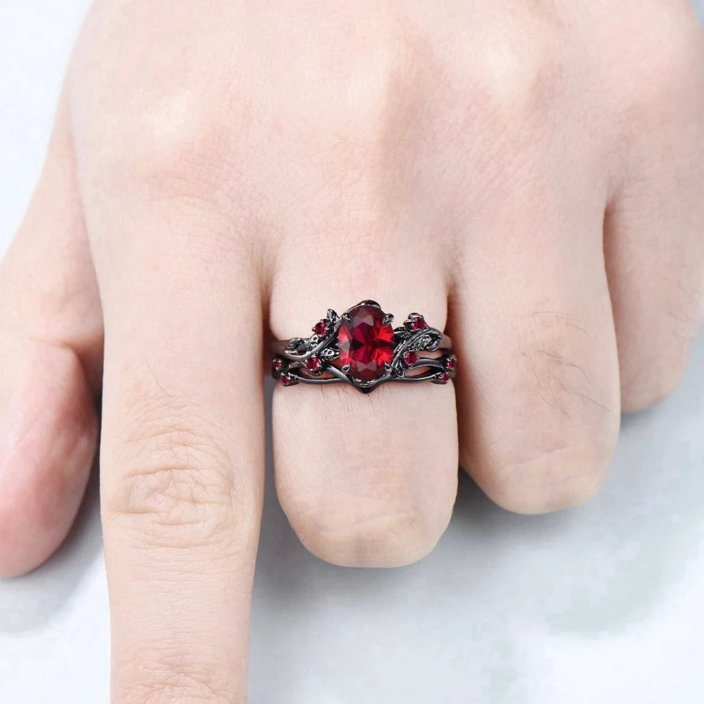 PENDRA Black Rose Red Ring