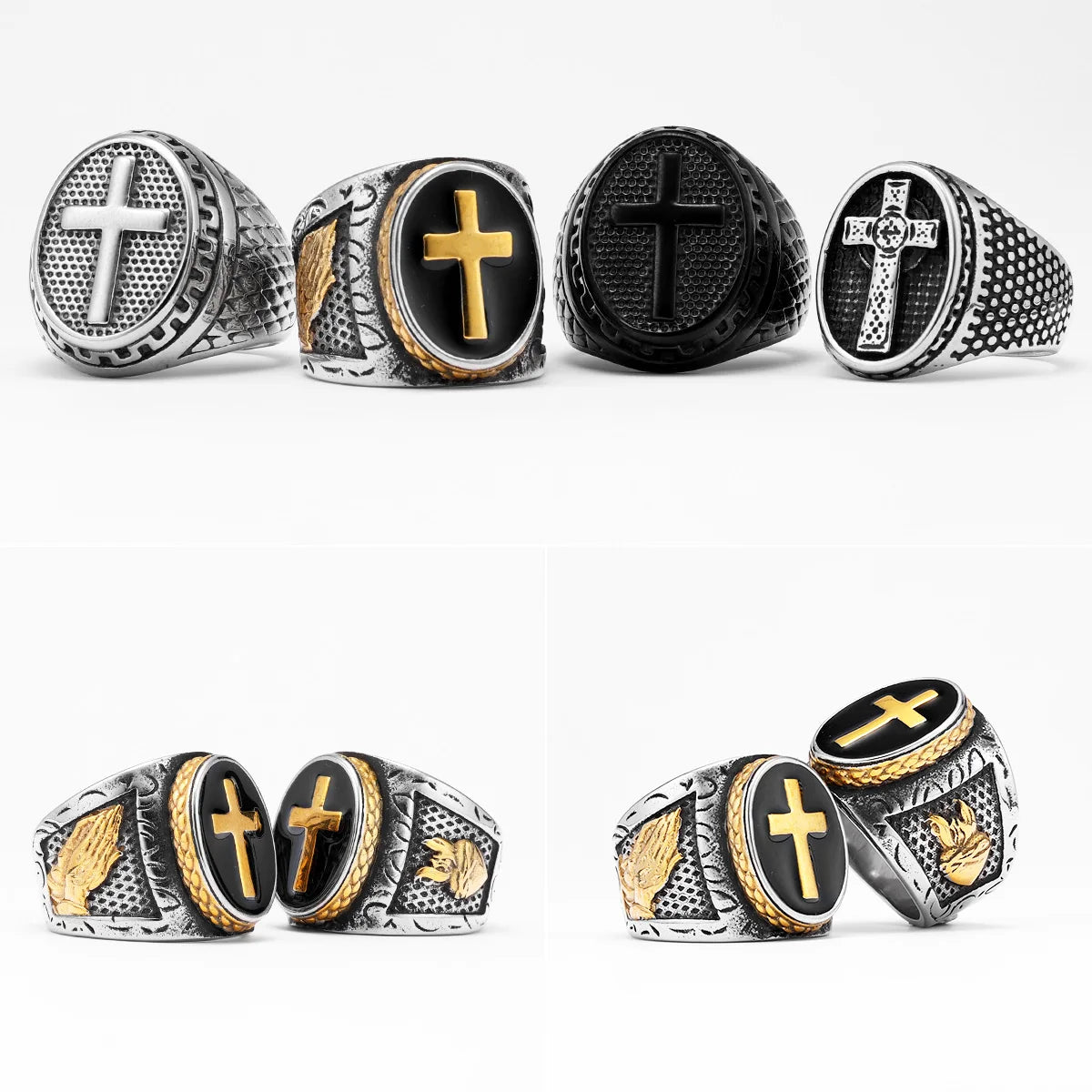PENDRA Praying Hands Cross Steel Ring
