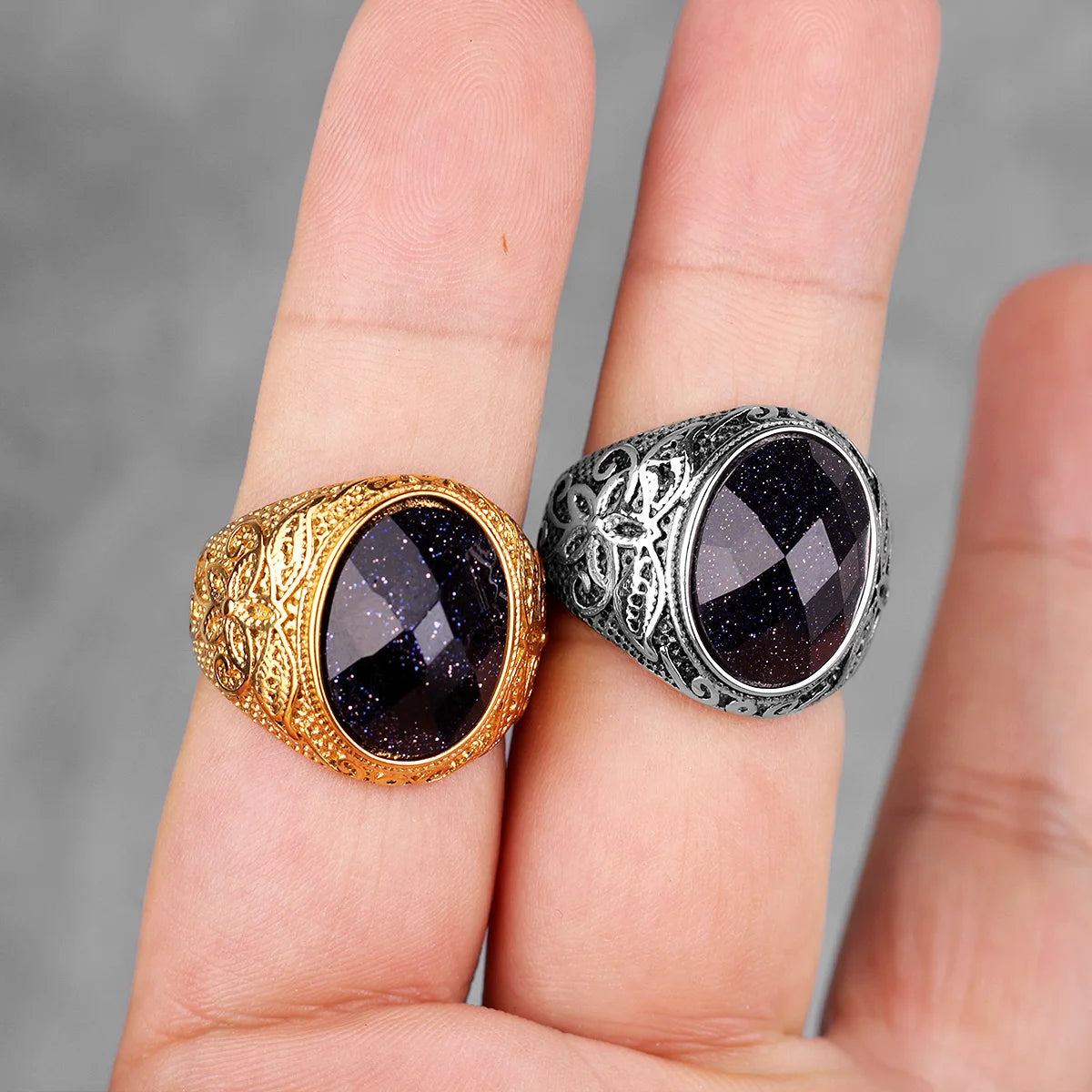 PENDRA Rhinestone Starry Night Steel Ring