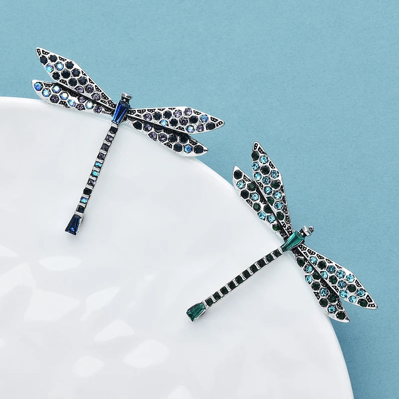Wuli&baby Vintage Rhinestone Dragonfly Brooches For Women Unisex 2-color Lovely Insects Party Office Brooch Pins Gifts