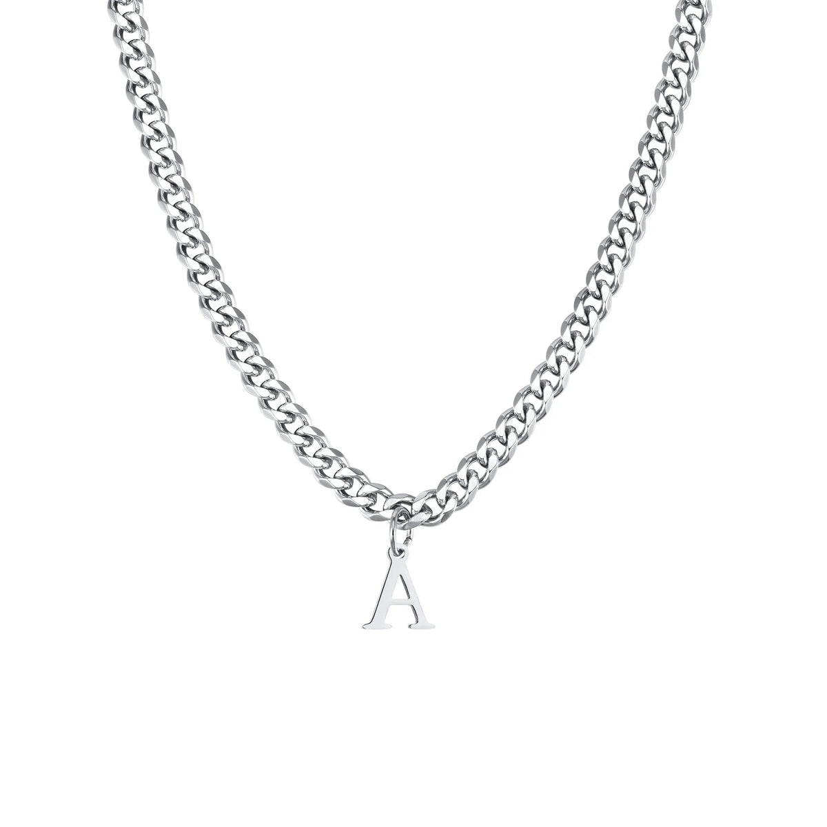 Initials Necklace for Men Boys,Stainless Steel A-Z 26 Letters Pendant with Twisted Rope Chain Cuban Chain Gift,50CM/19.5"