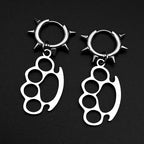 Brass Knuckles Dangle Earrings Punk Gothic Stainless Steel Earring Rivet Spike Hook Style For Edgy Streetwear Jewelry Gifts