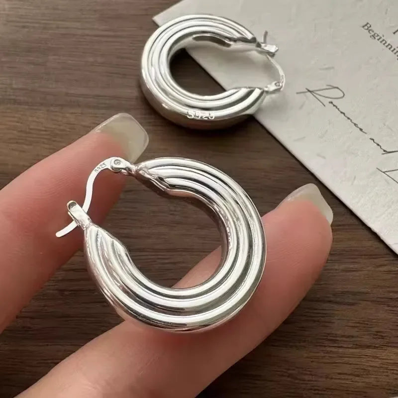 VENTFILLE 925 Sterling Silver Hoop Earring for Women Black Agate Hip Hop Versatile Big Bohemia Punk Jewelry Gift Dropshipping