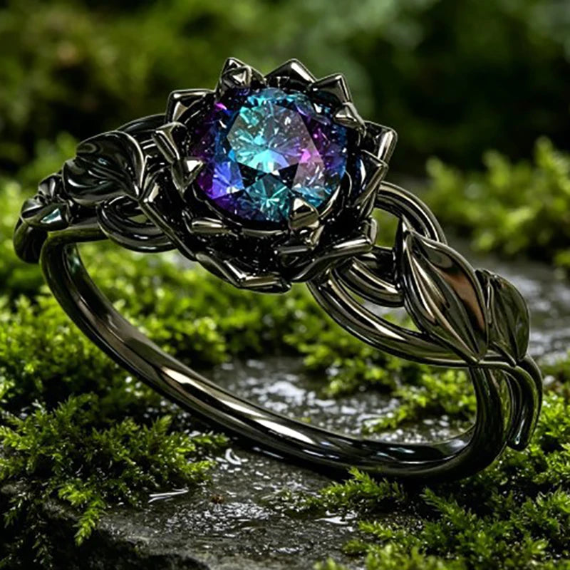 PENDRA Black Rose Crystal Ring