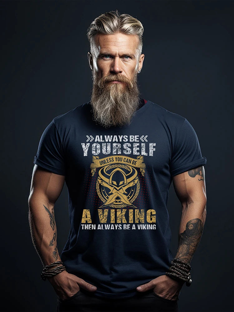 Summer Everyday Casual Men's T-shirt Fashionable Street Men's T-shirt Outdoor Sports Comfort Men's Short Sleeve Top Viking Print