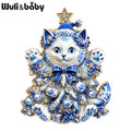 PENDRA Festive Rhinestone Christmas Cat Brooch