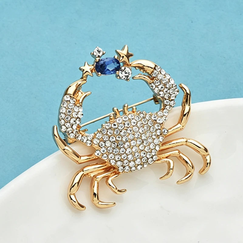 PENDRA Crabspark 2-Color Rhinestone Crab Brooch
