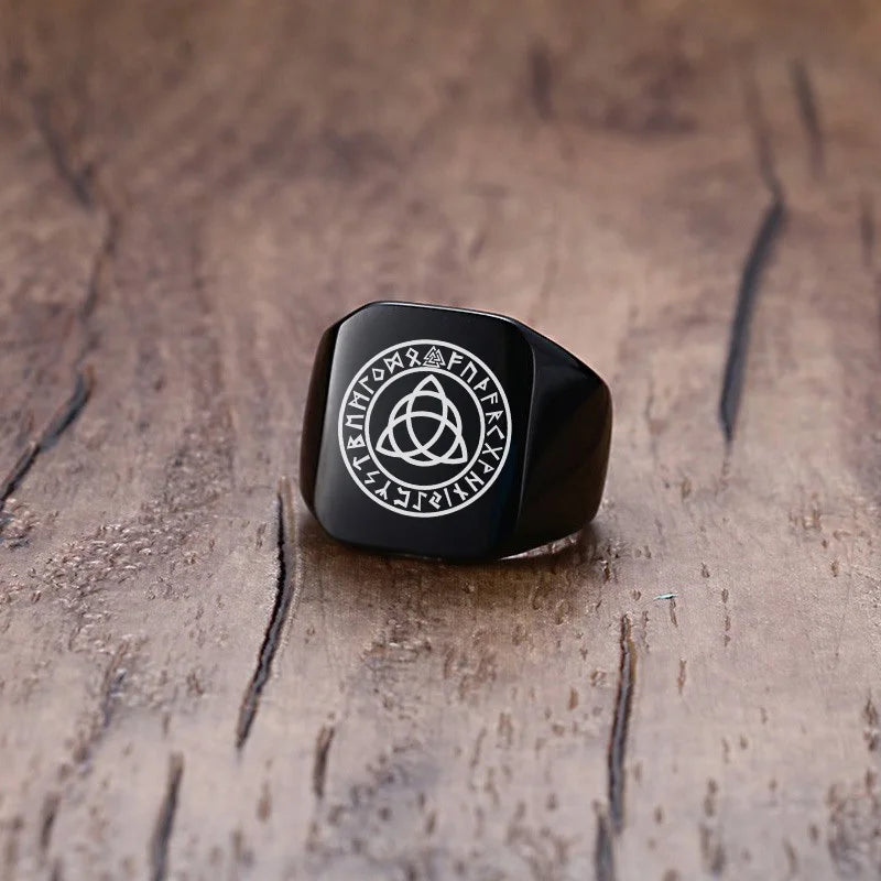Men Viking Vegvisir Pirate Signet Ring, Free Custom Personalized Stainless Steel Finger Bands Ring for Boys, Amulet Jewelry Gift