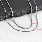 2pcs Men's Chain Necklace,Stainless Steel Black Gold Silver Color Twisted Rope Chain Collars,Trendy Punk Basic Chains Gift