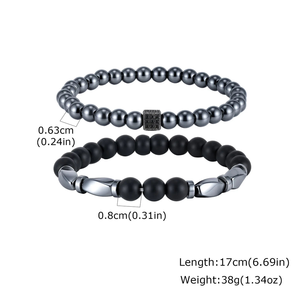2pcs Hematite Bracelet for Men Boys,Black Gallstone Elastic Beaded Bracelet,Yoga Healing Jewelry Gift