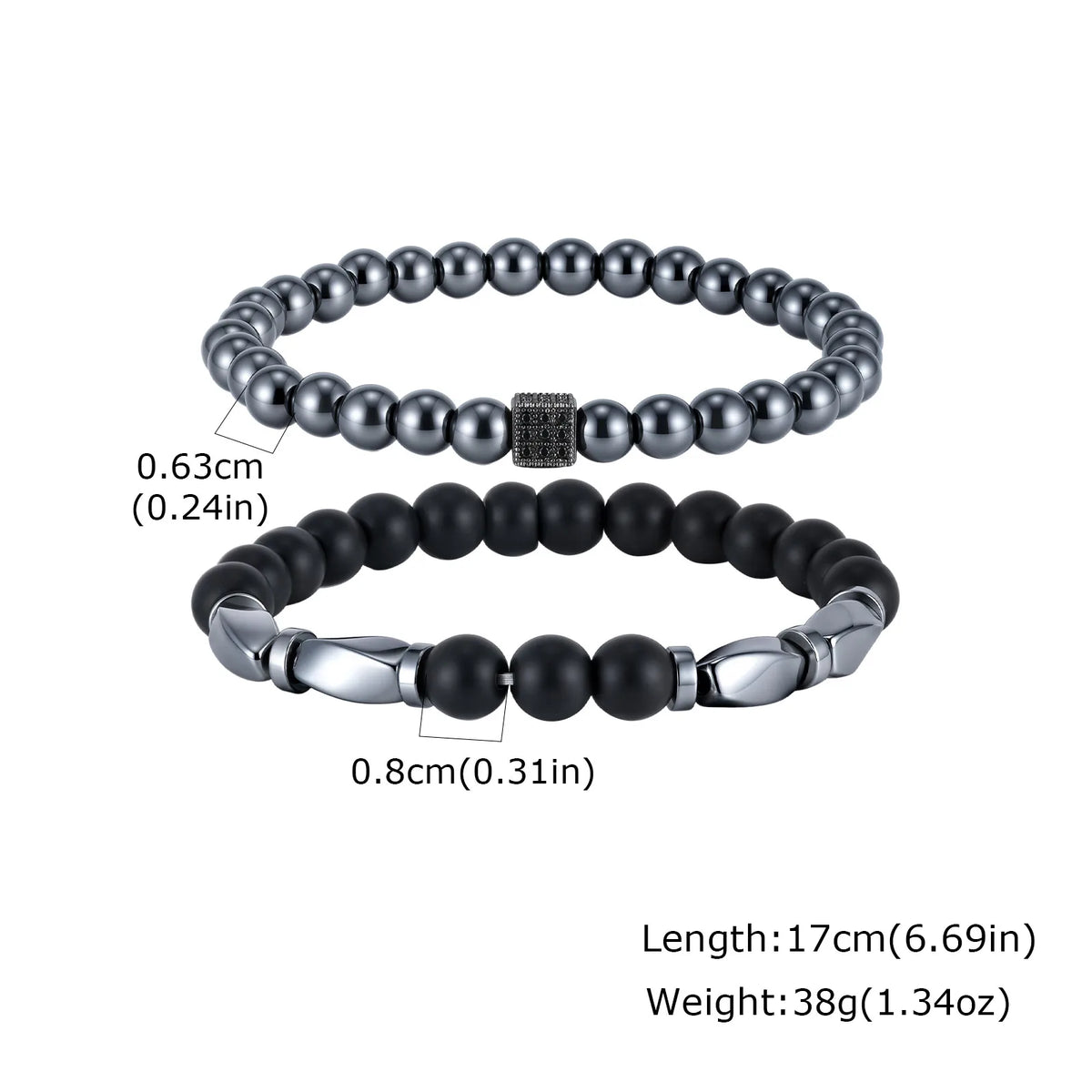 2pcs Hematite Bracelet for Men Boys,Black Gallstone Elastic Beaded Bracelet,Yoga Healing Jewelry Gift