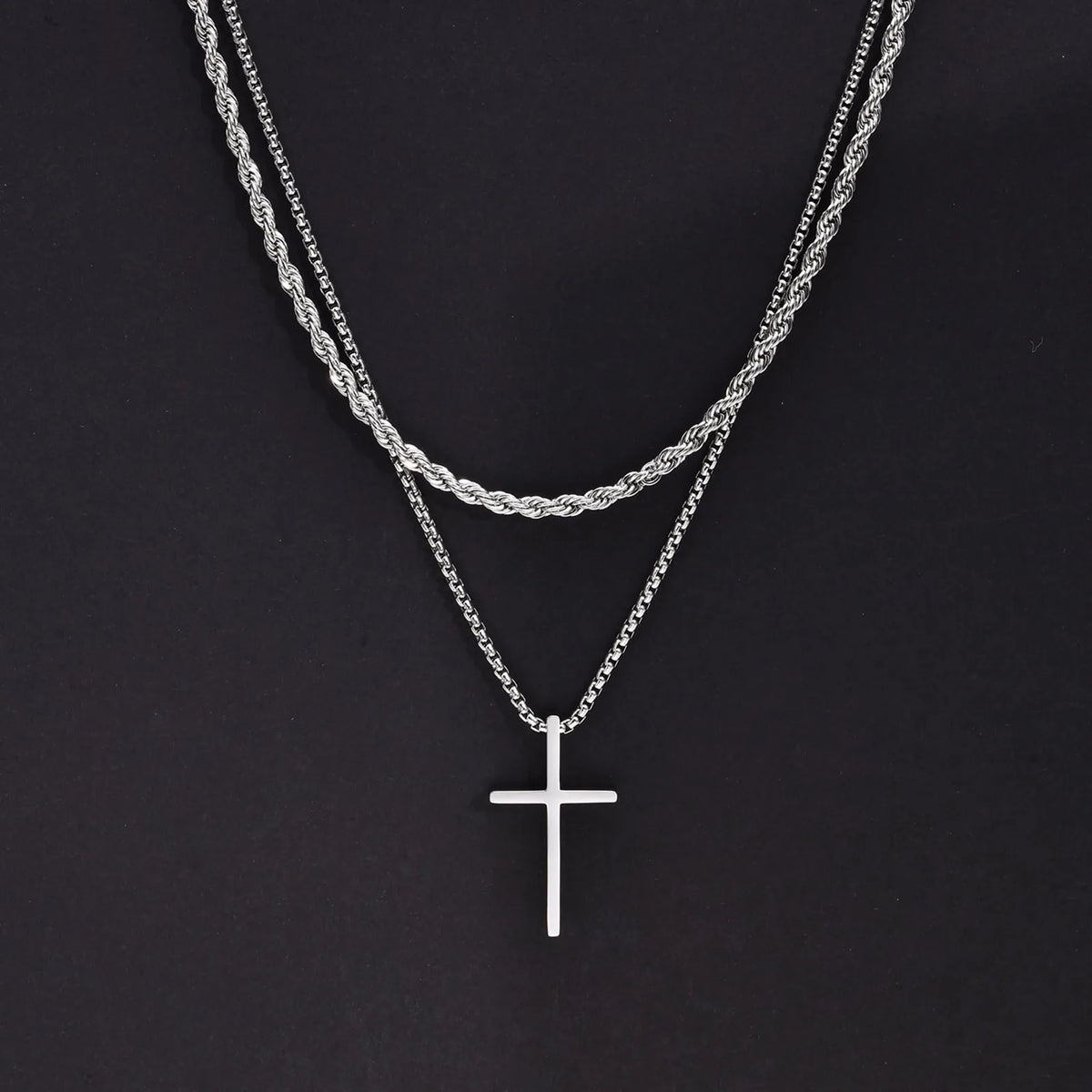 Trendy Cross Necklace for Men Boys,Simple Stainless Steel Cross Pendant Necklaces,Male Jewelry Sets