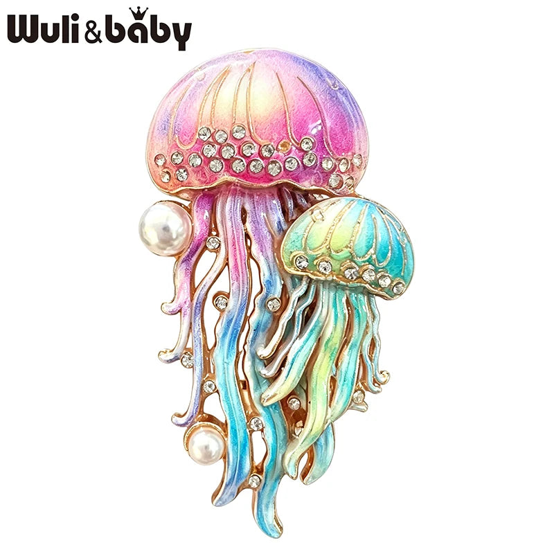 PENDRA Ocean Glow Jellyfish Rhinestone Enamel Brooch