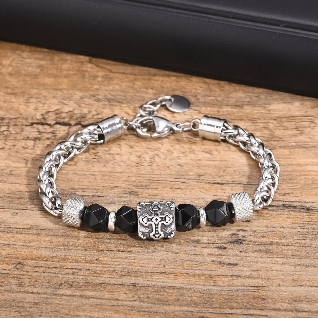 Mprainbow Stainless Steel Bracelets for Men Boys,Gothic Cross Skull Wolf Head Bracelets,Fathers Day Anniversary Birthday Gifts