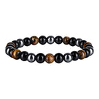 6/8/10mm Black Natural Stone Beaded Bracelets for Men,Obsidian Hematite Tiger Eye Beads Bracelets,Health Protection Soul Jewelry