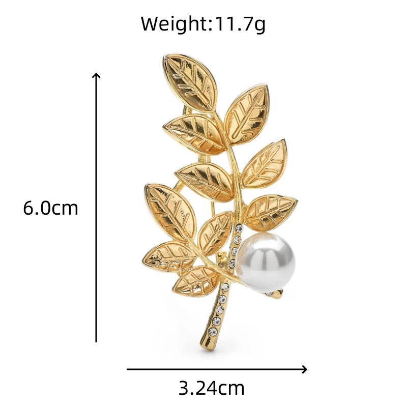 PENDRA Wheatgold Pearl Wheat Leaf Brooch