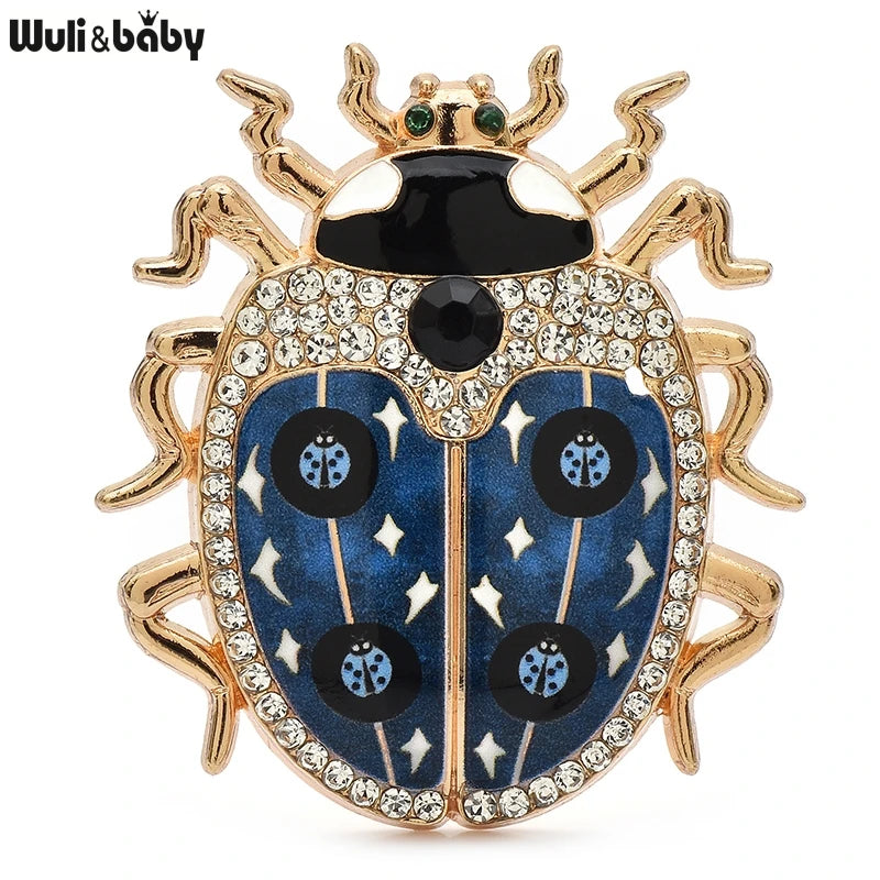 PENDRA Lovely Rhinestone Ladybug Brooch