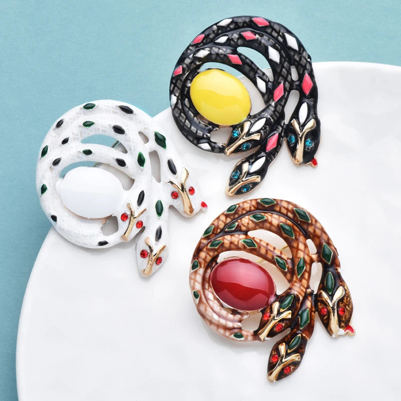 Wuli&baby Lovely Snakes And Egg Brooches For Women Unisex 3-color Year Of The Snake Party Casual Brooch Pins Gifts